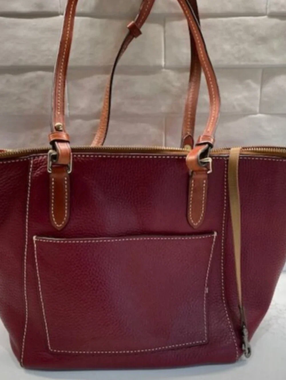 Dooney&Bourke Bordeaux Pebble Leather Maxine Tote Zip Close Tassels Dust Bag EUC